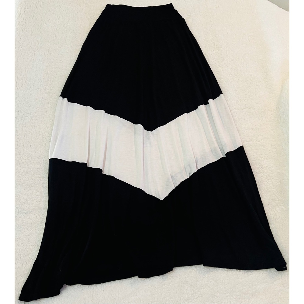 AGB Womens Black White Chevron Colorblock Maxi Skirt Size S Made in USA